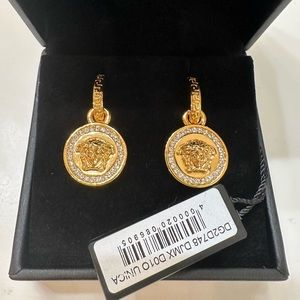 NIB VERSACE CRYSTAL LA MEDUSA GRECA EARRINGS $425